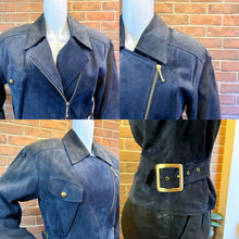 Load image into Gallery viewer, Danier Blue Suede Moto Jacket
