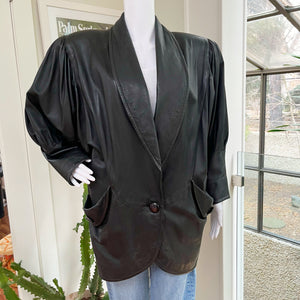 Black Puff Shoulder Leather Coat