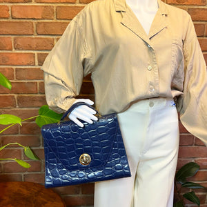 Navy 'Gator' Print Hand Bag