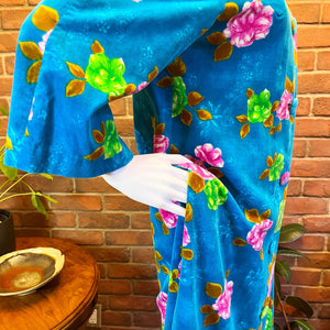 Turquoise Floral Velour Over Coat
