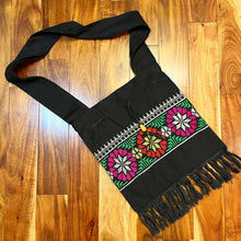 Load image into Gallery viewer, Black Floral &amp; Fringe Embroidered Tote
