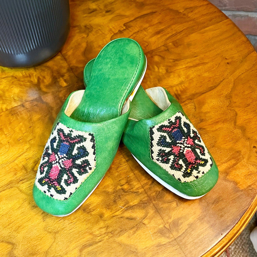 Green Embroidered Slippers