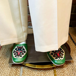 Green Embroidered Slippers