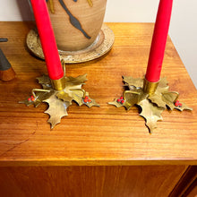 Load image into Gallery viewer, Brass Holly Candlestick Holders (2)
