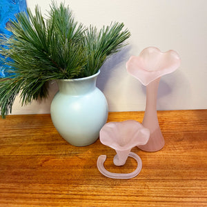 Vintage Pink Frosted Swirled Trumpet Vase