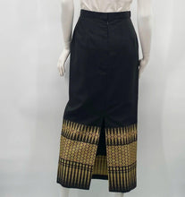 Load image into Gallery viewer, Thai Silk Black&amp;Gold Pencil Skirt
